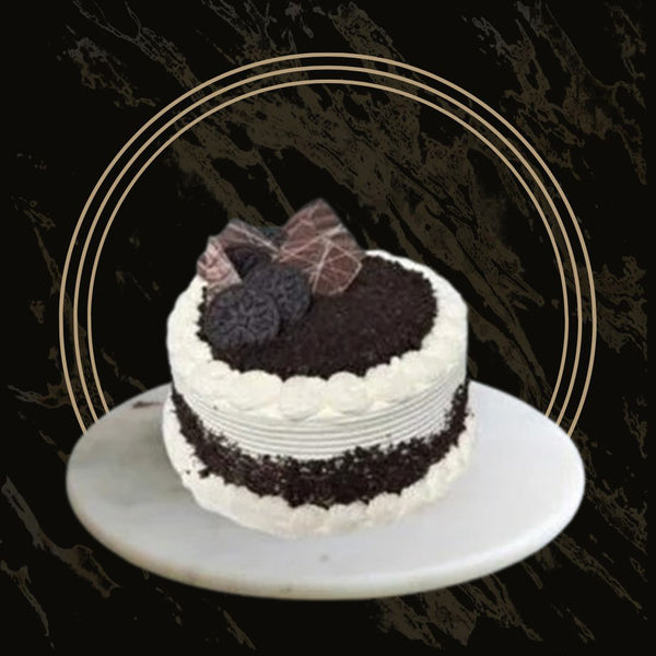 Square Oreo cake presented in a box with creamy Oreo swirls from The Bakers Shop in Birmingham